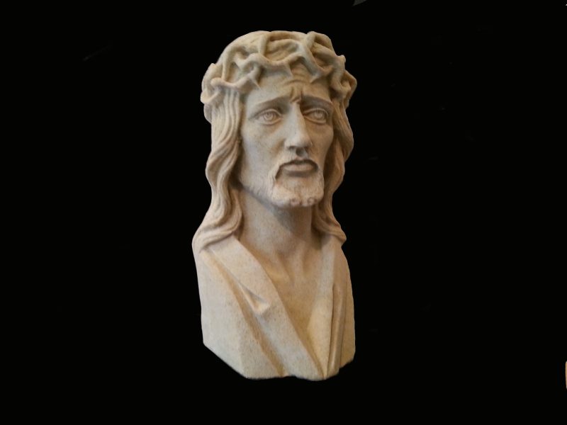 Kamenná náhrobní dekorace - busta Ježíše Krista